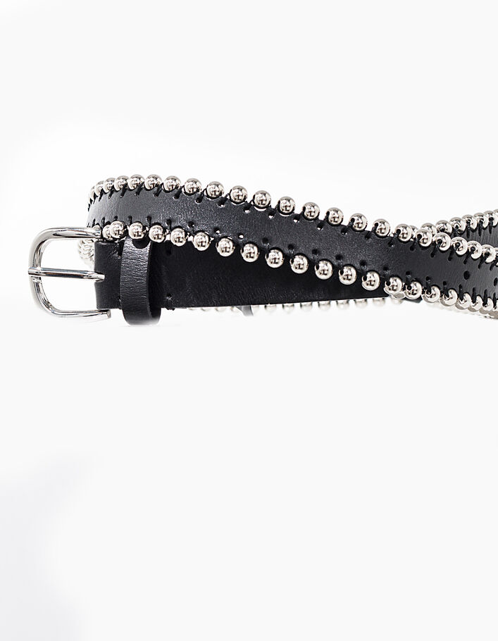 Women’s black beaded leather jean belt - IKKS