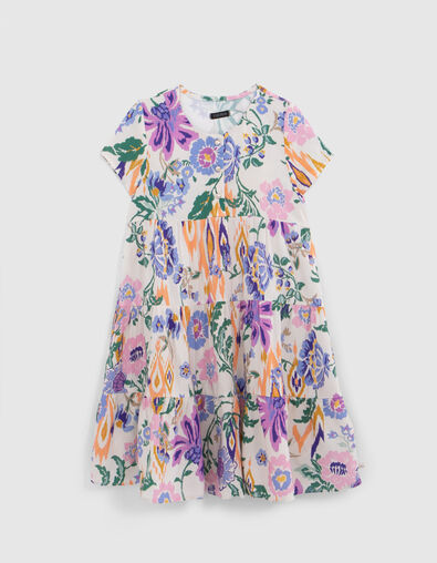 Girls’ white LENZING™ ECOVERO™ dress, summer flower print - IKKS