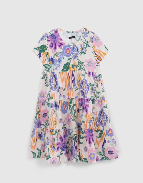 Girls’ white LENZING™ ECOVERO™ dress, summer flower print - IKKS