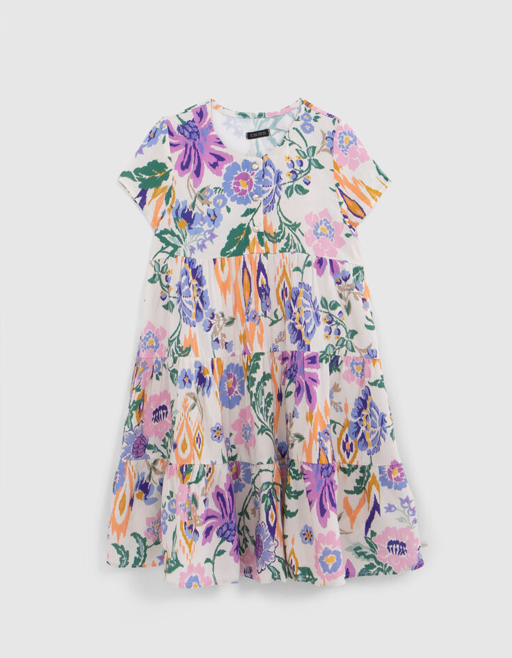 Girls’ white LENZING™ ECOVERO™ dress, summer flower print-1