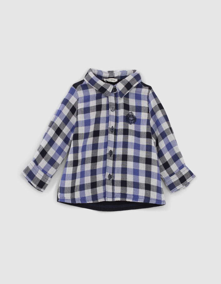 Baby boys’ dark navy mixed-fabric checked shirt - IKKS