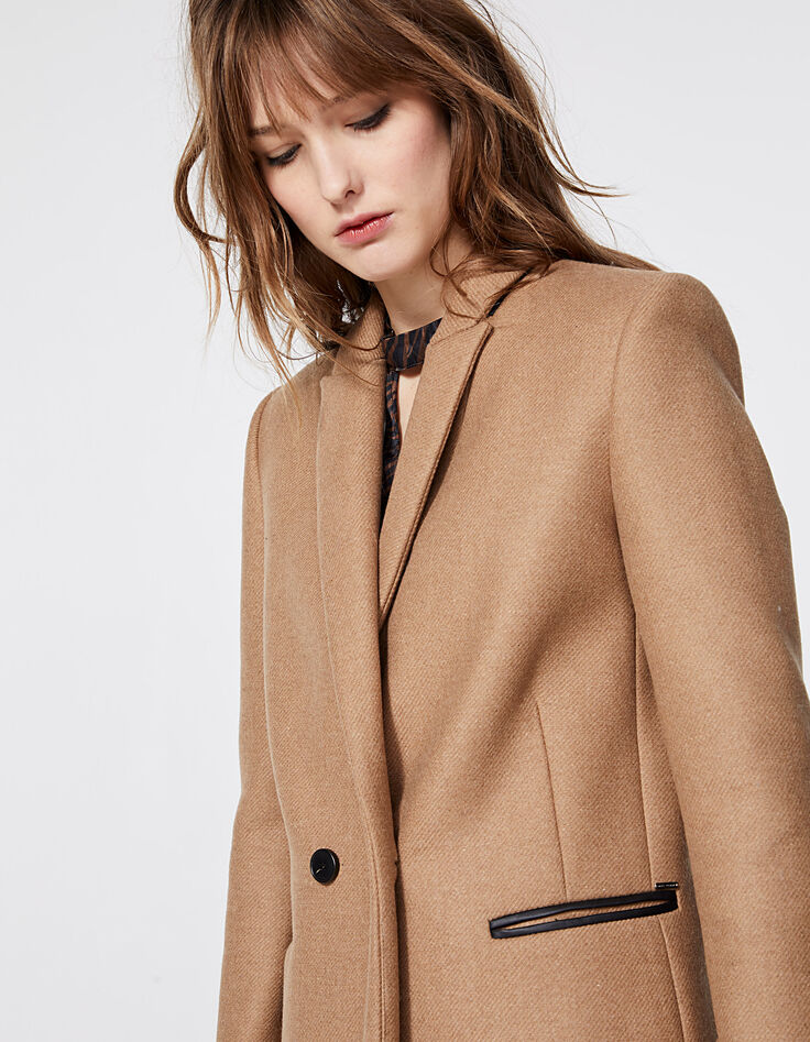 Manteau mi-long drap de laine col tailleur croisé femme-4