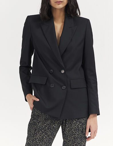 Women’s black crepe double-breasted suit jacket - IKKS
