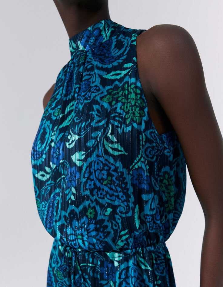 Marineblaues Damenkleid mit psychedelischem Blumenprint-3