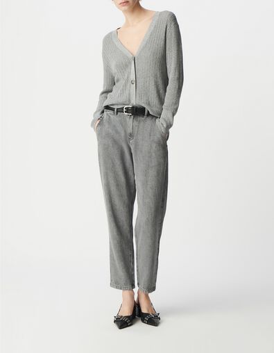 Elegante C&aacute;rdigan de l&uacute;rex gris calado para Mujer - IKKS