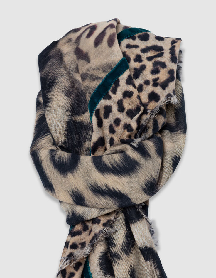 Bufanda cuadrada beige mezcla estampado leopardo Mujer-2