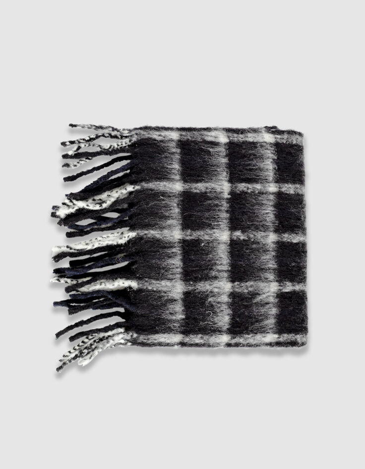 Echarpe noire moelleuse motif carreaux Femme-3 Echarpe noire moelleuse motif carreaux Femme-3
