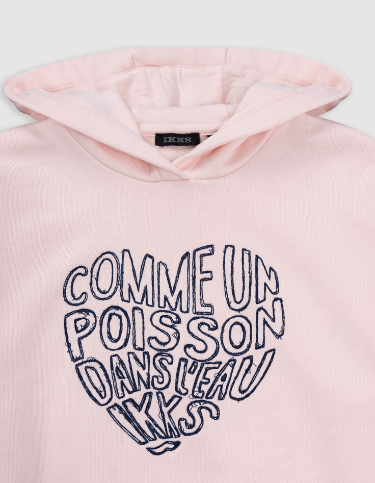 Sweat à capuche rose message brodé forme coeur fille-3