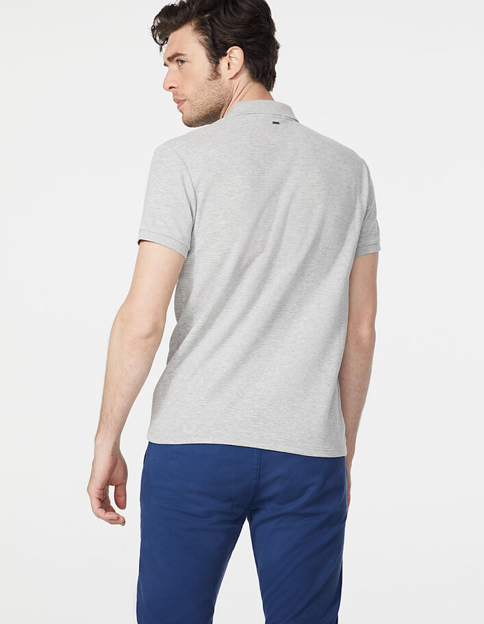 Men’s light grey marl textured striped polo shirt - IKKS