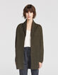 Cardigan kaki mi-long broderie dos femme-6