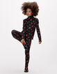 Mädchenwendeleggings in Schwarz und mit Rosenprint-2