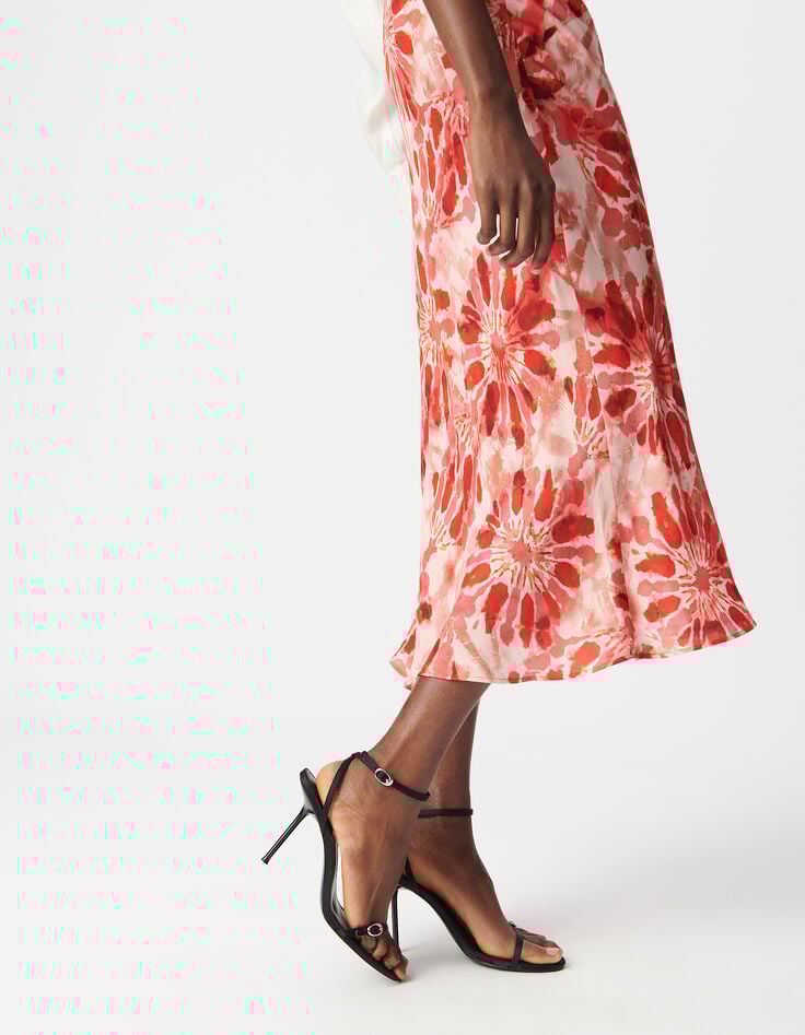 Jupe longue rouge imprim&eacute; batik Femme-4