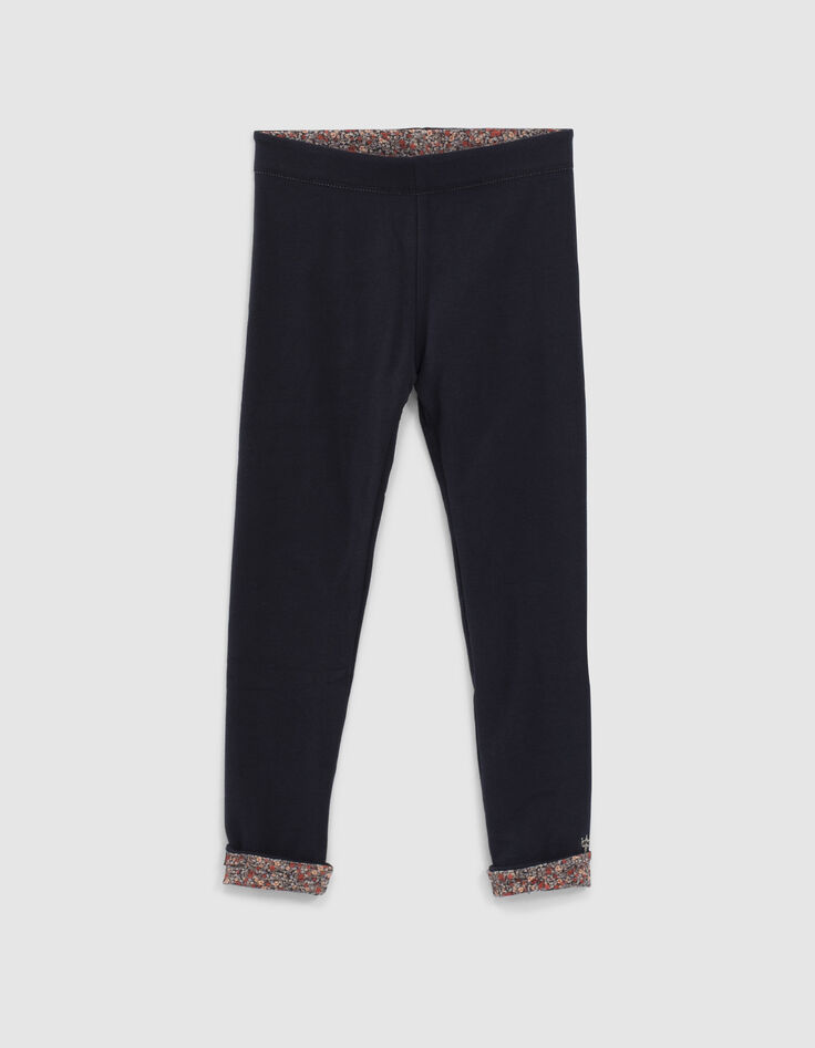Girls' navy and micro-flower print reversible leggings-3