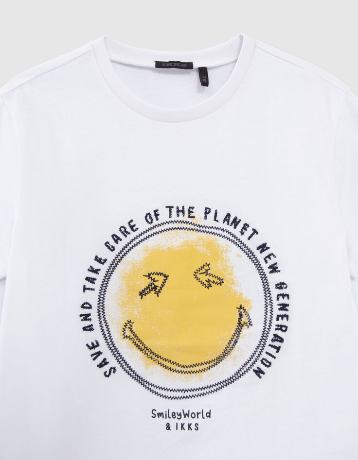 Wit T-shirt biokatoen print en borduursel SMILEYWORLD jongens-5