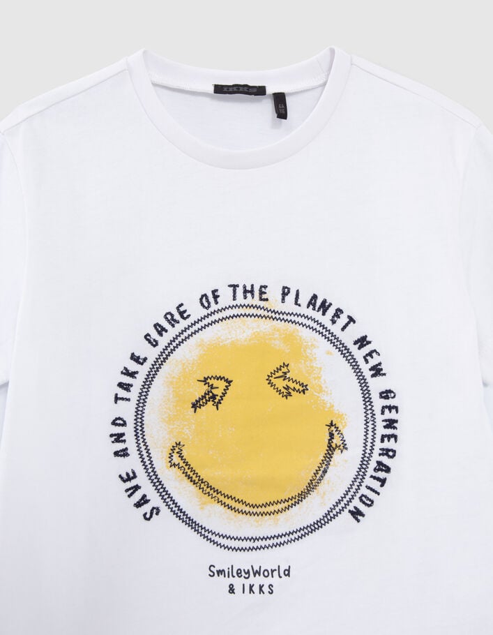Boys’ white cotton T-shirt with SMILEYWORLD print & embroidery - IKKS
