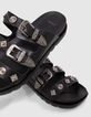 Mules noires triple bride western rock Femme-7