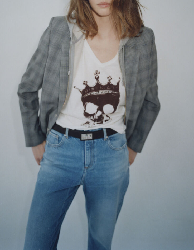 Women’s white crowned skull image T-shirt-1