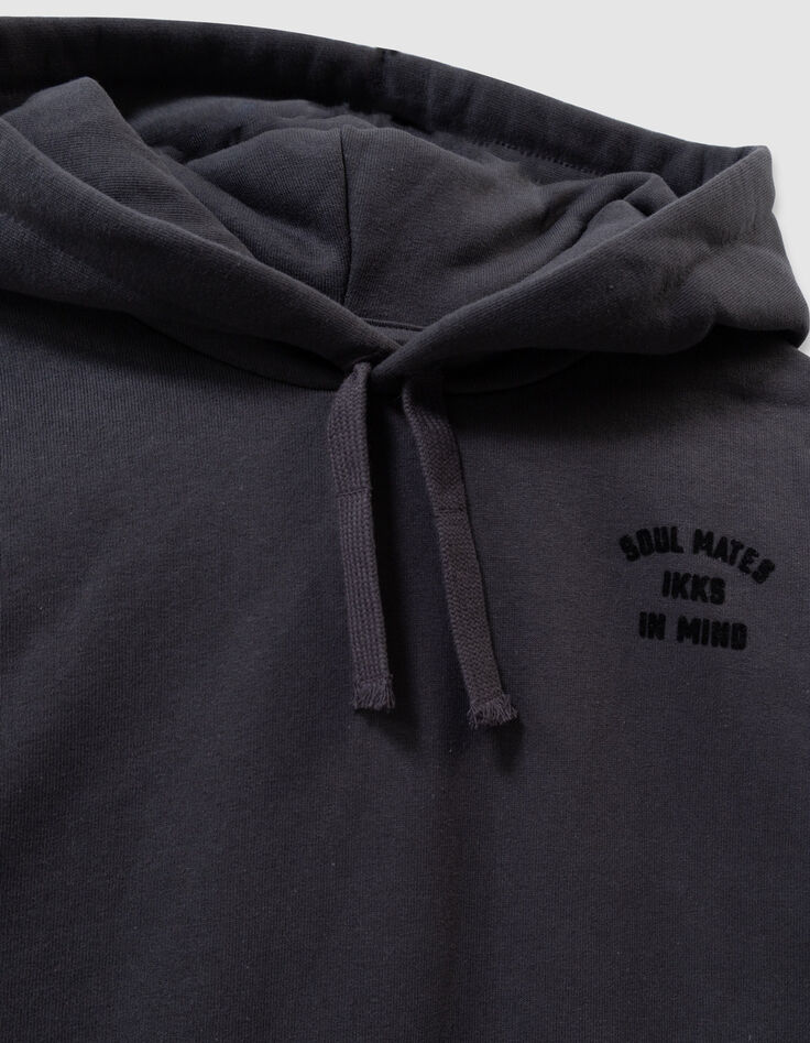 Sudadera capucha gris mangas bordadas niña-6