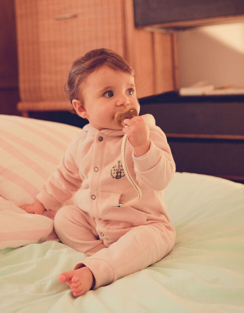 Pelele rosa pálido con capucha felpa bio bebé