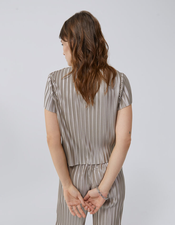 Goudkleurige cropped top plissé Dames-9 Goudkleurige cropped top plissé Dames-9