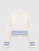 Girls’ white knit sweater with blue stripes-3
