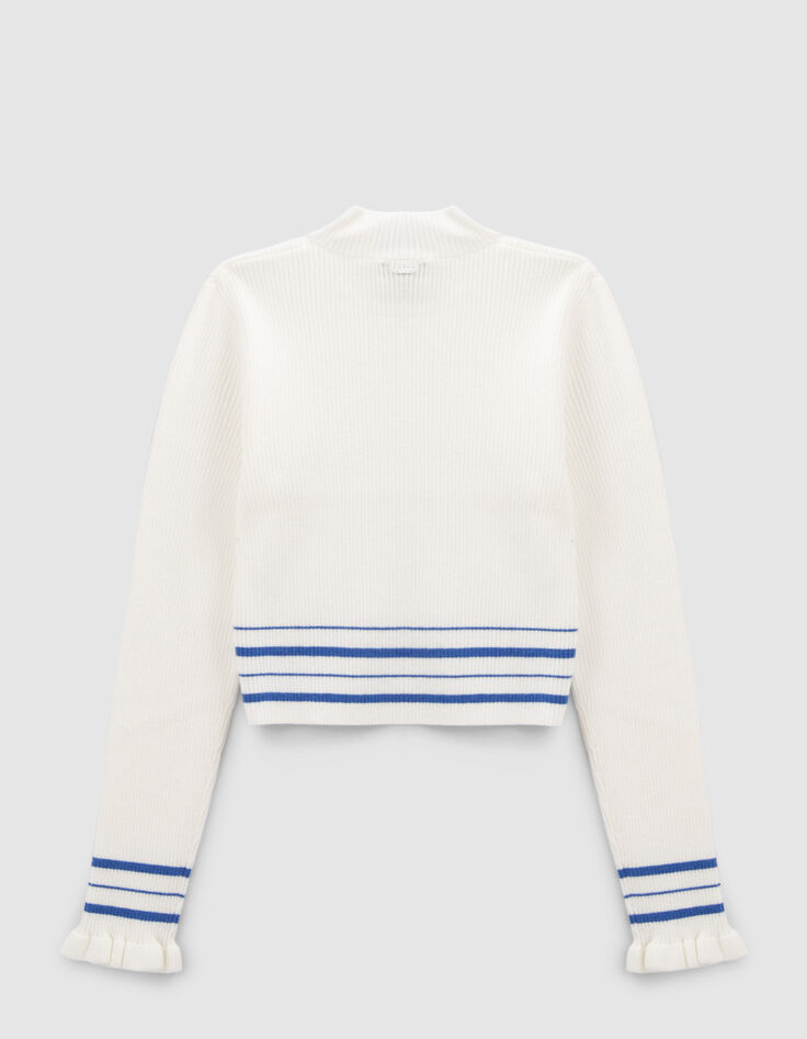 Girls’ white knit sweater with blue stripes-3
