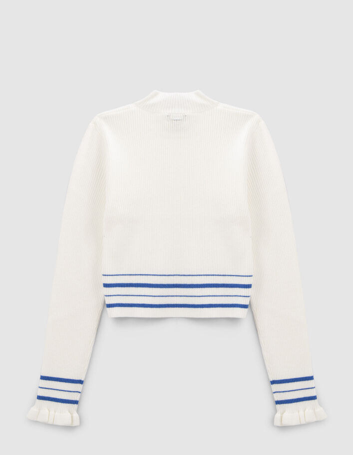 Pull blanc à rayures bleues en tricot fille-4