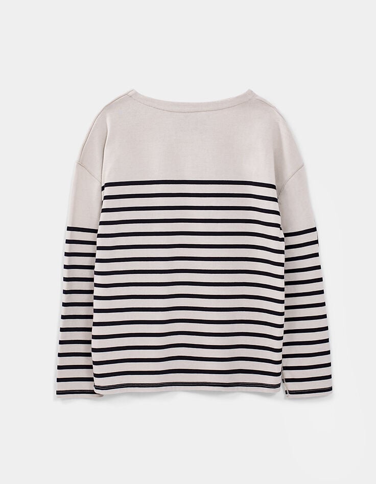 Weißes Damenmatrosenshirt mit schwarzen Streifen-3