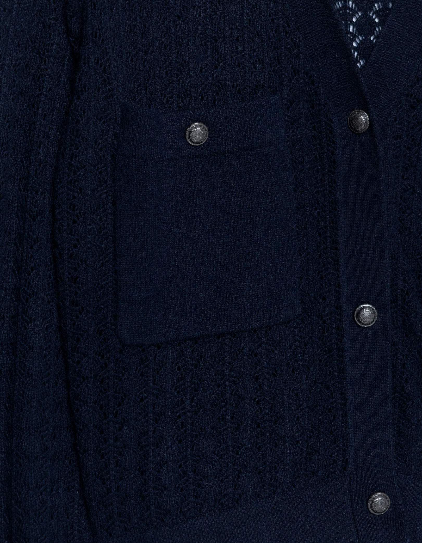 Women's navy openwork knitted short cardigan
