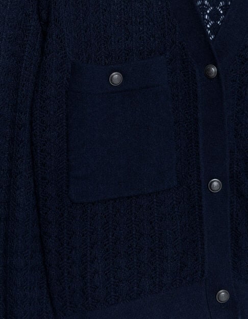 Women's navy openwork knitted short cardigan - IKKS