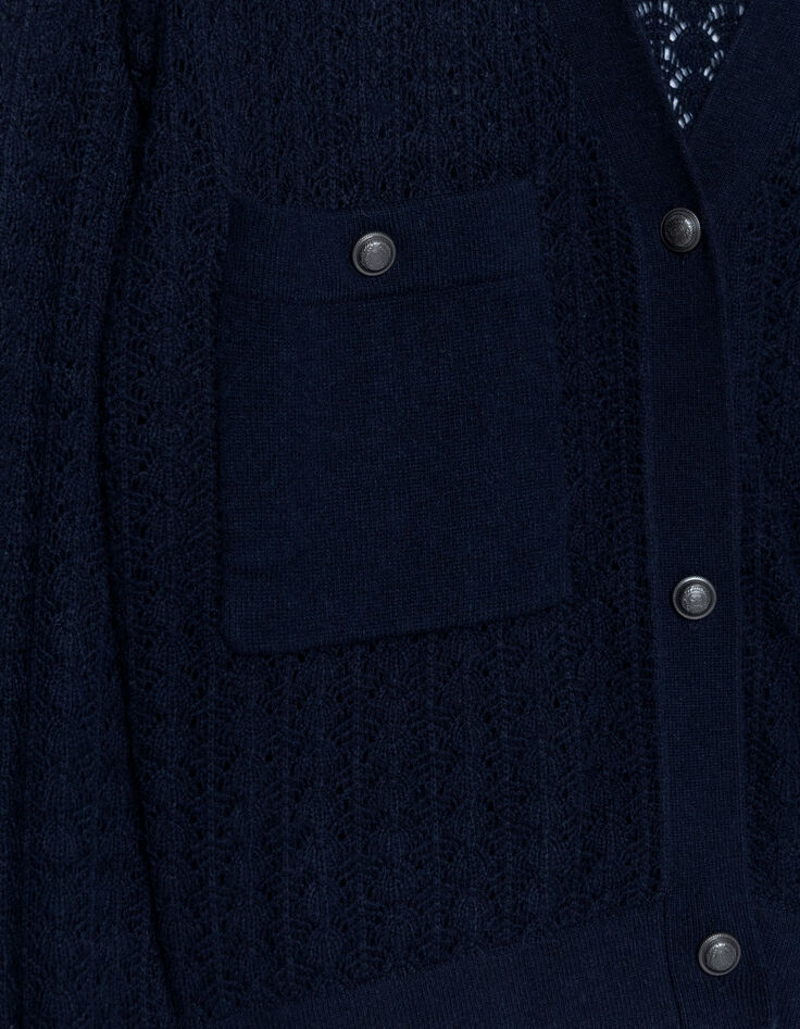 C&aacute;rdigan corto de punto calado azul marino para Mujer-8
