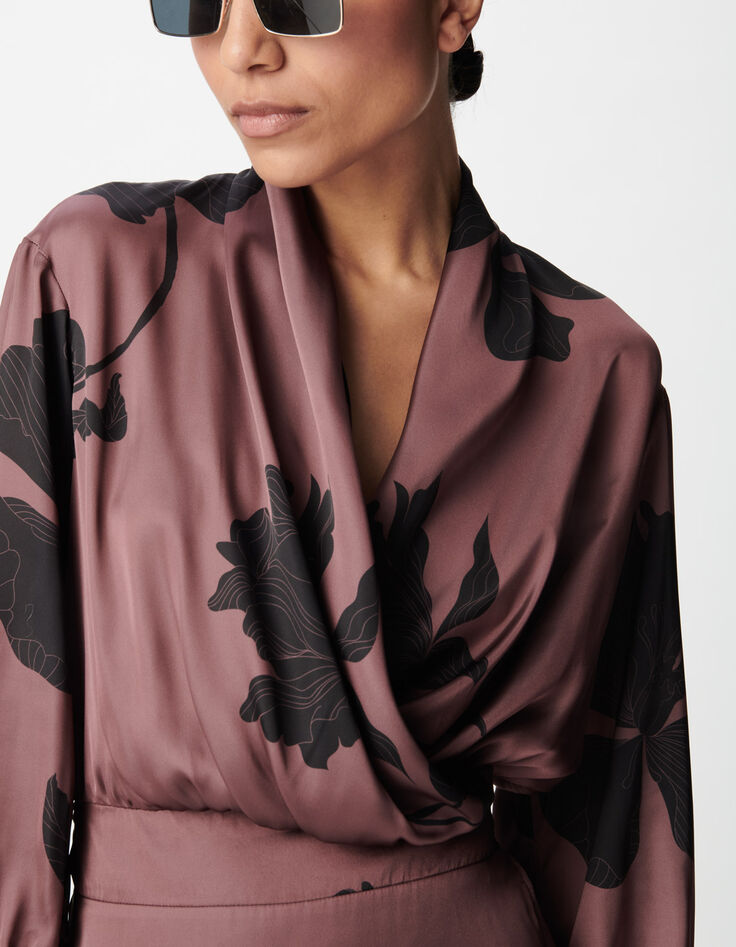 Mujer maxi vestido midi floral burdeos-5