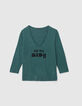 Tee-shirt turquoise pailleté à message floqué Femme-1