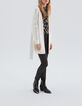Women’s ecru knit belted cardigan with slogans on sleeves-6