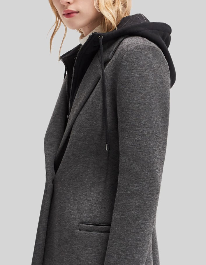 Women’s neoprene mid-length coat with removable hood - IKKS