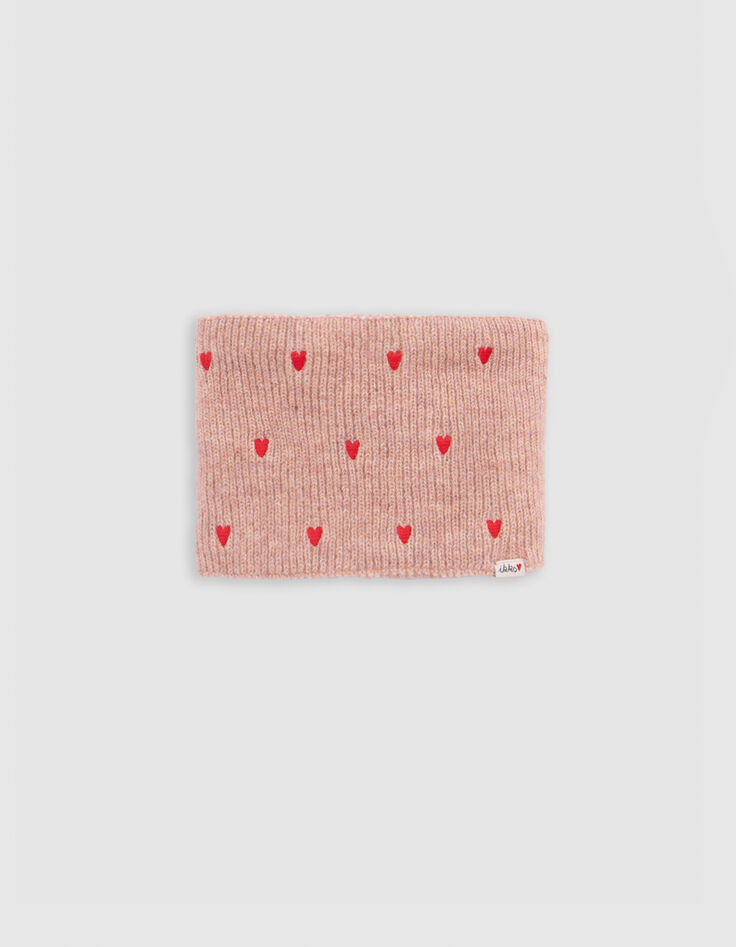 Rosa gestrickter Snood mit Herzstickerei f&uuml;r Baby M&auml;dchen-1