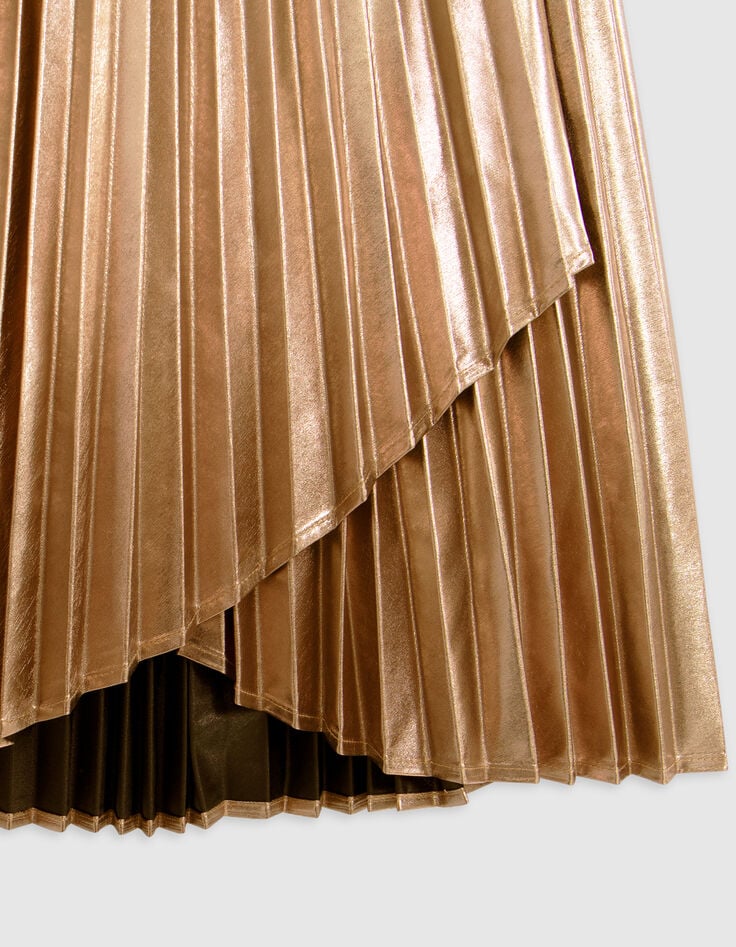 Girl's asymmetrical pleated gold midi skirt-4