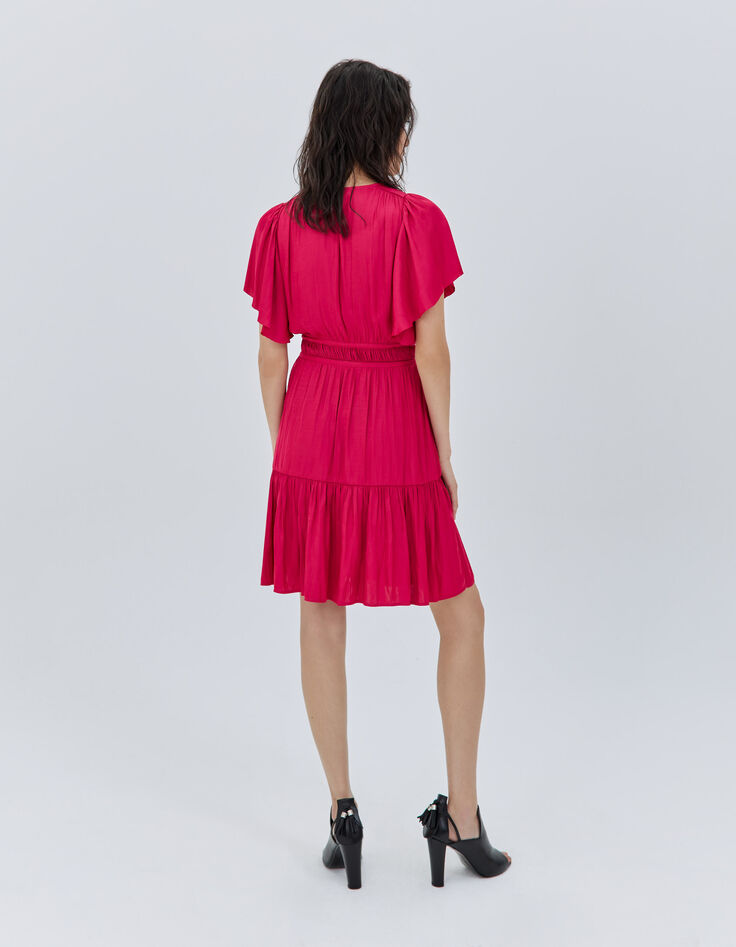 Robe volantée fushia acidulé femme-3
