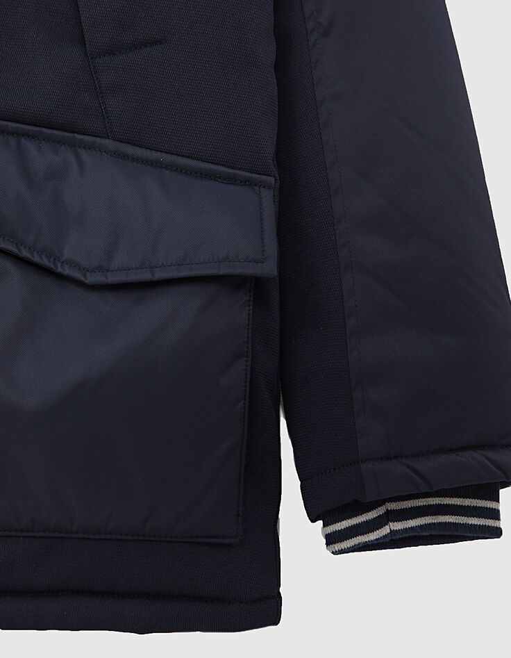 Parka navy bi mati&egrave;re &agrave; capuche fourr&eacute;e gar&ccedil;on -4