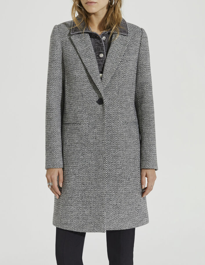 Manteau en mix laine gris et parmenture denim gris femme - IKKS