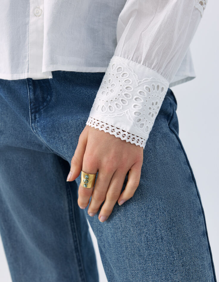 Blouse blanche coton bio dentelle aux manches Femme-4