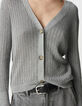 Elegante Cárdigan de lúrex gris calado para Mujer-4