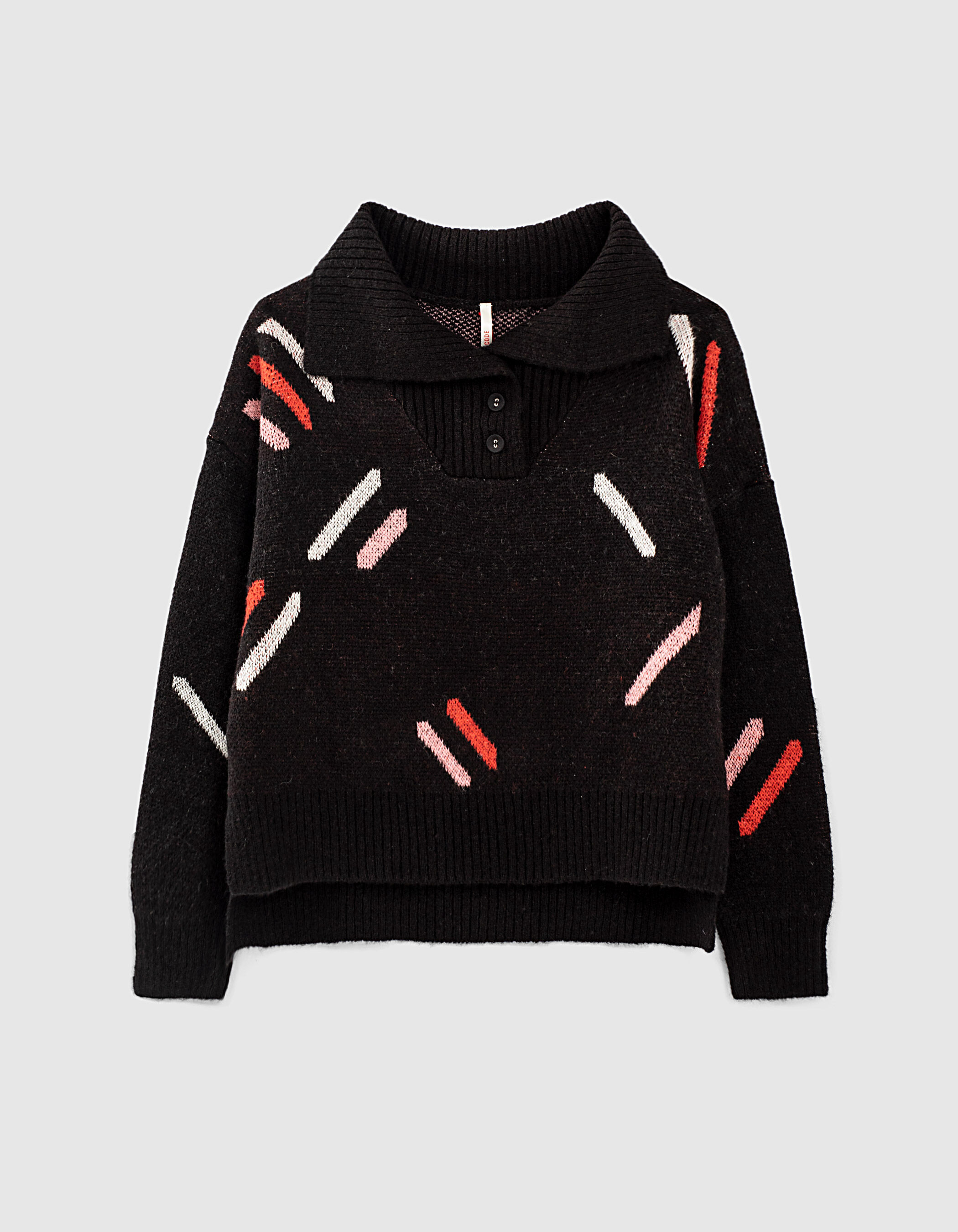 Pull camionneur noir tricot jacquard graphique I.Code