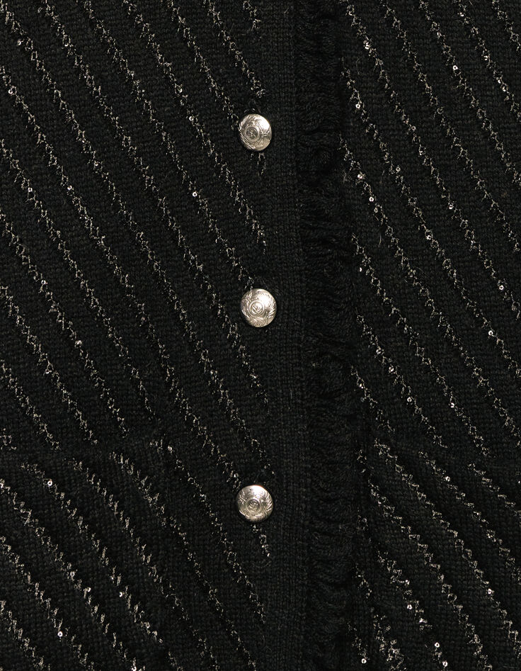Cardigan sans manches noir tricot brodés sequins Femme-6