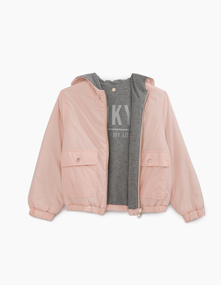Girls’ powder pink and grey marl reversible jacket -5