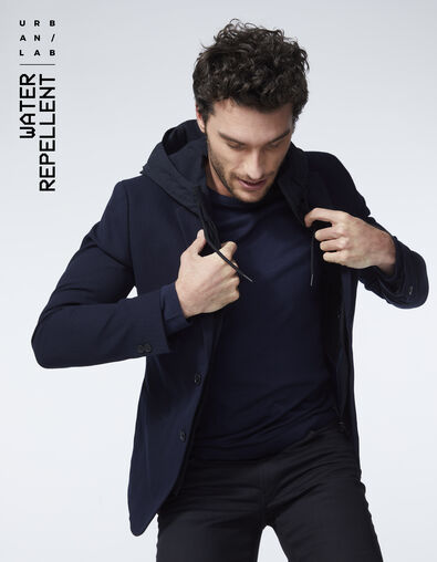 Veste marine avec parmenture à capuche WATER REPELLENT Homme - IKKS