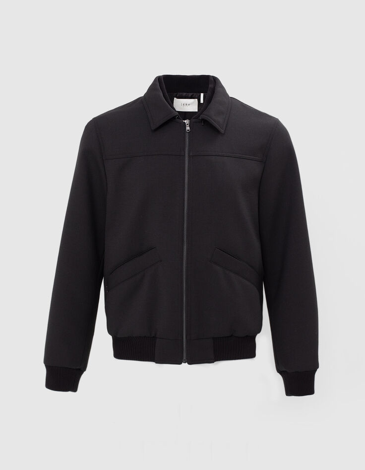 Schwarze Herrenbomberjacke mit doppeltem Kragen-5