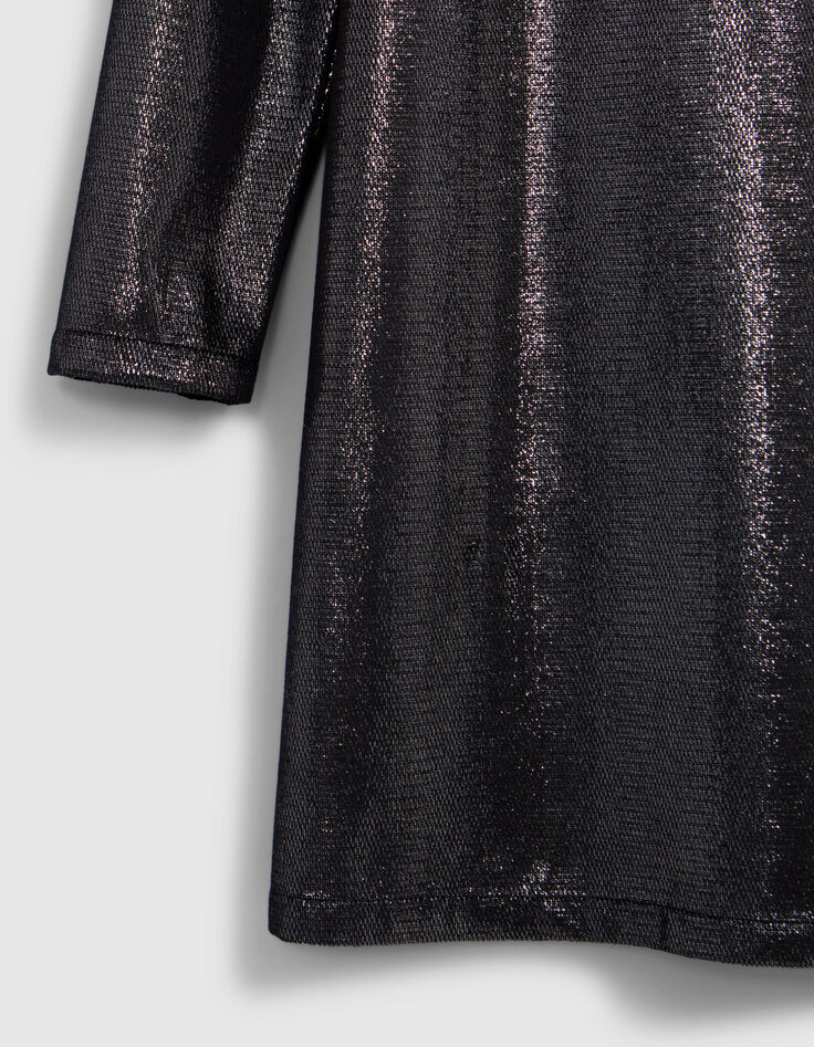 Black sequined velvet dress with high collar for girls-7