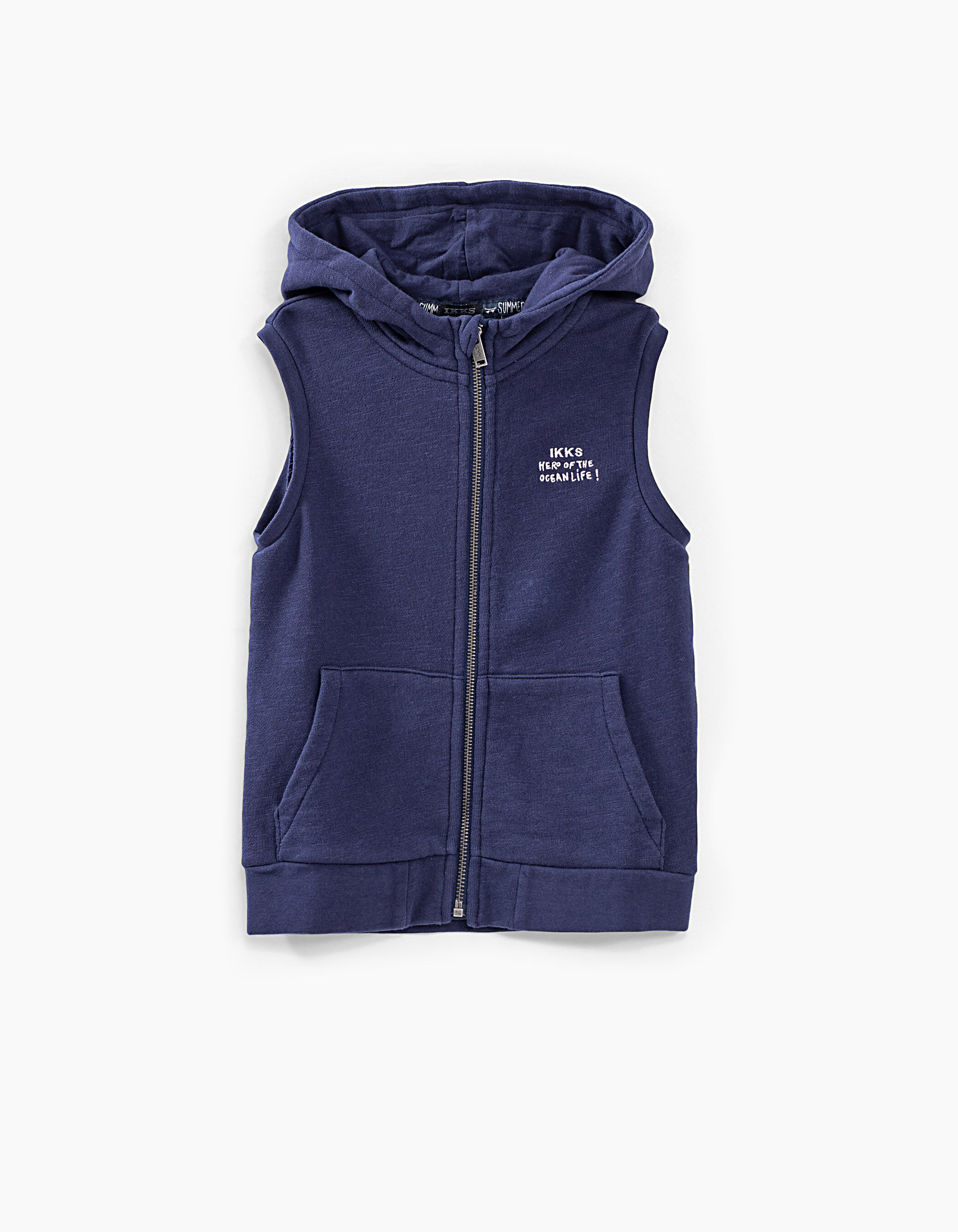 Boys indigo letter K embroidered back organic hoodie