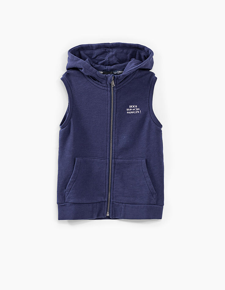 Sweat indigo avec lettre K brodée dos molleton bio garçon -2